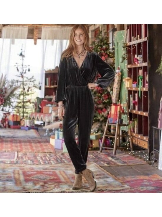 Sundance Pants - Sundance Aviana Velvet Wrap Pants Jumpsuit Long Sleeve Womens M Medium Gray